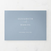 Invitation Trois Volets Mariage à l'écriture cursive cœur bleu poussiéreux (Page de couverture)