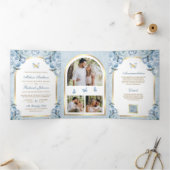 Invitation Trois Volets Mariage à papillon bleu floral doux (Intérieur)