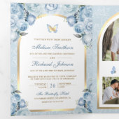 Invitation Trois Volets Mariage à papillon bleu floral doux (Intérieur en premier)