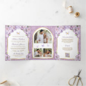 Invitation Trois Volets Mariage à papillon d'arc en or violet de lavande (Intérieur)