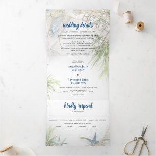 Invitation Trois Volets Mariage à thème de plage moderne