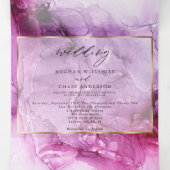 Invitation Trois Volets Mariage Abstrait d'encre Fuchsia (Intérieur au milieu)