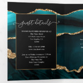 Invitation Trois Volets Mariage Agate Sarcelle et Or (Intérieur en premier)