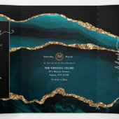 Invitation Trois Volets Mariage Agate Sarcelle et Or (Intérieur au milieu)