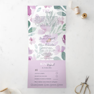 Invitation Trois Volets Mariage aquarelle floral bohème