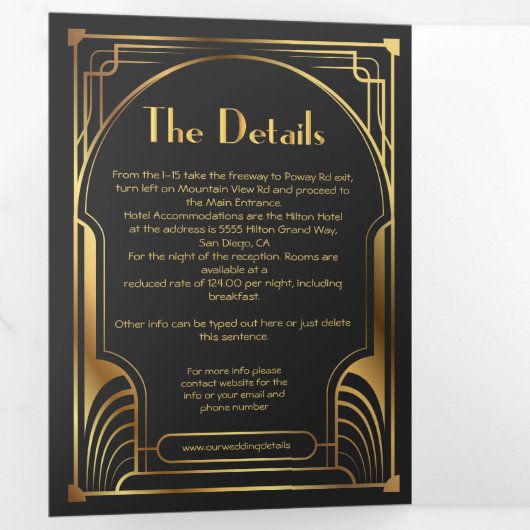 Invitation Trois Volets Mariage Art Déco Nouveau (Intérieur en premier)