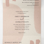 INVITATION TROIS VOLETS MARIAGE ARTISTIQUE MODERNE ABSTRAIT DOUX BLUSH PEA (Intérieur au milieu)