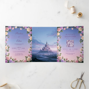 Invitation Trois Volets Mariage au Château de Lavande Rose Wisteria au Cré