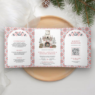 Invitation Trois Volets Mariage au coin du feu d'art populaire scandinave