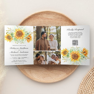 Invitation Trois Volets Mariage avec code QR Collage de photos de tourneso