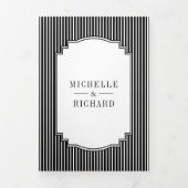 Invitation Trois Volets Mariage avec code QR de photo rayée noir et blanc (Page de couverture)
