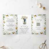 Invitation Trois Volets Mariage avec code QR de pot Mason floral de pâquer (Intérieur)