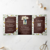 Invitation Trois Volets Mariage avec code QR en pot Mason de marguerites e (Intérieur)