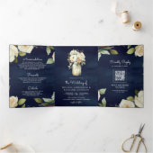 Invitation Trois Volets Mariage avec code QR en pot Mason Roses blanches e (Intérieur)
