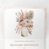Invitation Trois Volets Mariage avec code QR sur un pot Mason floral Bohèm (Intérieur en premier)