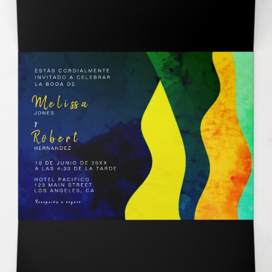 Invitation Trois Volets Mariage bilingue - Bijoux tout en un (Intérieur au milieu)