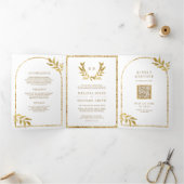 Invitation Trois Volets Mariage blanc Feuille Gold Laurel Wreath (Intérieur)