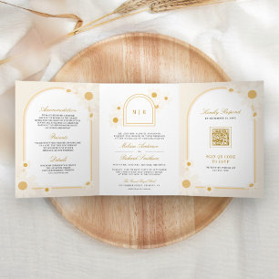 Invitation Trois Volets Mariage Bohème Arch Retro Jaune Daisy Tout en Un