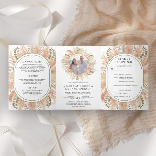 Invitation Trois Volets Mariage Bohème Champêtre avec Herbe de Pampas