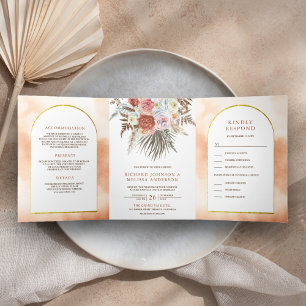 Invitation Trois Volets Mariage Bohème Champêtre Floral Rustique Arche Tou