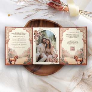 Invitation Trois Volets Mariage Bohème Rustique Floral Indien à Cheval