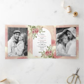 Invitation Trois Volets Mariage boho fleuri rose Dusty (Intérieur)