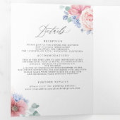 Invitation Trois Volets Mariage botanique bleu et rose (Intérieur en premier)