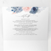 Invitation Trois Volets Mariage botanique bleu et rose