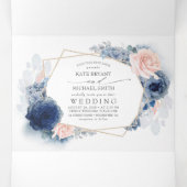 Invitation Trois Volets Mariage botanique bleu et rose