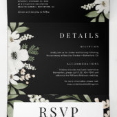 Invitation Trois Volets Mariage botanique moderne noir élégant (Intérieur au milieu)