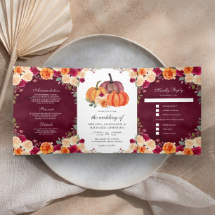 Invitation Trois Volets Mariage Bourgeuil Fleur Orange Brûlé Citrouille Bo