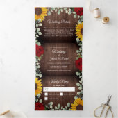 Invitation Trois Volets Mariage Budget du Sunflowers Eucalyptus Red Rose W (Intérieur)