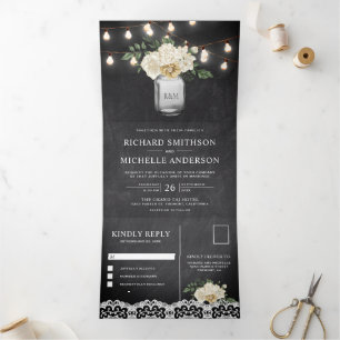 Invitation Trois Volets Mariage Chalkboard Ivory Floral Mason Jar