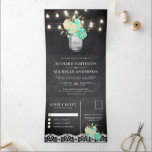 Invitation Trois Volets Mariage Chalkboard Mint Floral Mason Jar<br><div class="desc">Étonnez vos invités avec cette élégante invitation de mariage tout en un, avec un pot de mason vintage et de belles fleurs sur un arrière - plan rustique en damier avec carte postale RSVP détachable. Ajoutez simplement les détails de votre événement sur ce modèle facile à utiliser et décorez cette...</div>