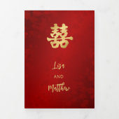 Invitation Trois Volets MARIAGE chinois BILINGUAL Red Gold (Page de couverture)