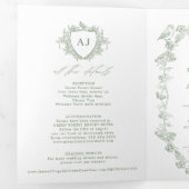 Invitation Trois Volets Mariage classique à code QR floral français vert s (Intérieur en premier)