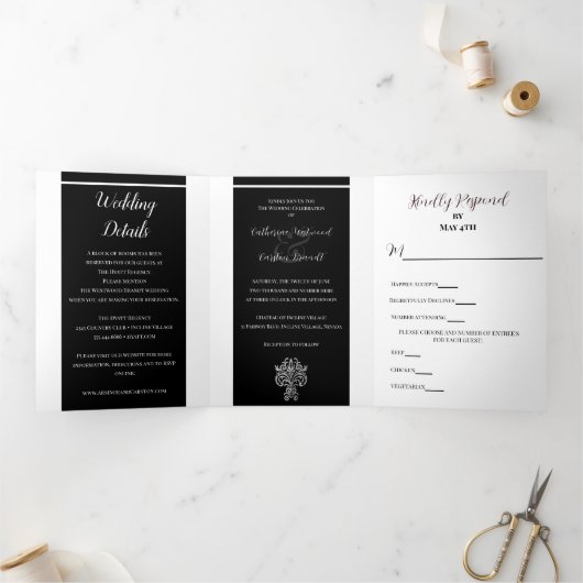 Invitation Trois Volets Mariage classique à deux couleurs (Intérieur)