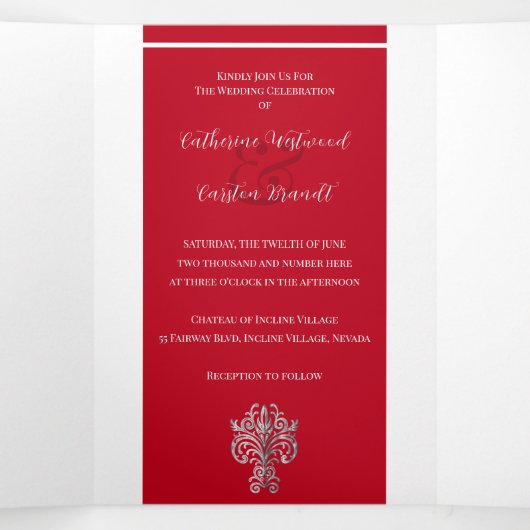 Invitation Trois Volets Mariage classique à deux couleurs (Intérieur au milieu)