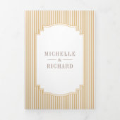 Invitation Trois Volets Mariage classique avec code QR photo rayé beige (Page de couverture)