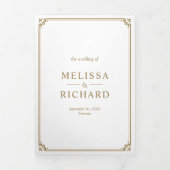 Invitation Trois Volets Mariage Classique Code QR Monogramme Blanc et Or (Page de couverture)