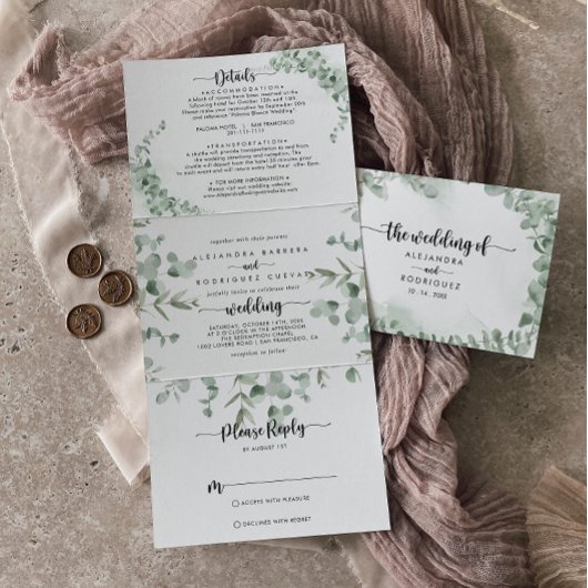 Invitation Trois Volets Mariage classique de feuillage vert Eucalyptus