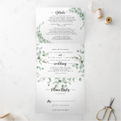 Invitation Trois Volets Mariage classique de feuillage vert Eucalyptus (Intérieur)