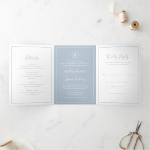 Invitation Trois Volets Mariage classique Dusty Blue élégant