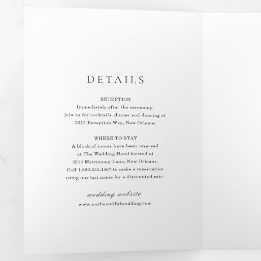 Invitation Trois Volets Mariage classique noir et blanc élégant (Intérieur en premier)