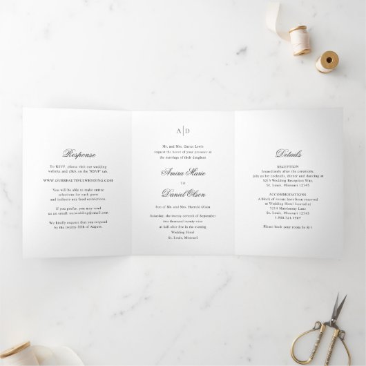 Invitation Trois Volets Mariage Classique Noir et Blanc Propre (Intérieur)