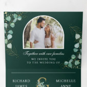 Invitation Trois Volets Mariage Code QR Arc de Eucalyptus Vert Emeraude (Intérieur en premier)