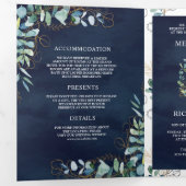 Invitation Trois Volets Mariage Code QR Bleu Nuit Or Eucalyptus Rustique (Intérieur en premier)