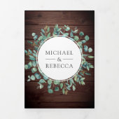 Invitation Trois Volets Mariage Code QR Bois de Grange Eucalyptus Rustique (Page de couverture)