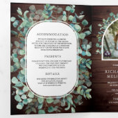 Invitation Trois Volets Mariage Code QR Bois de Grange Eucalyptus Rustique (Intérieur en premier)
