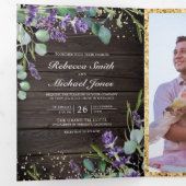 Invitation Trois Volets Mariage Code QR Bois Rustique Lavande Eucalyptus (Intérieur en premier)